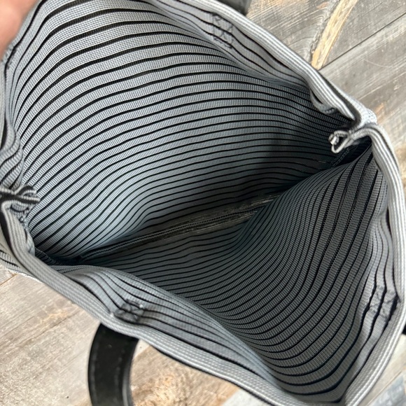 Nienkämper Black Grey Stripe Fabric Leather Handle Tote Bag Travel Commute Light - Picture 3 of 6